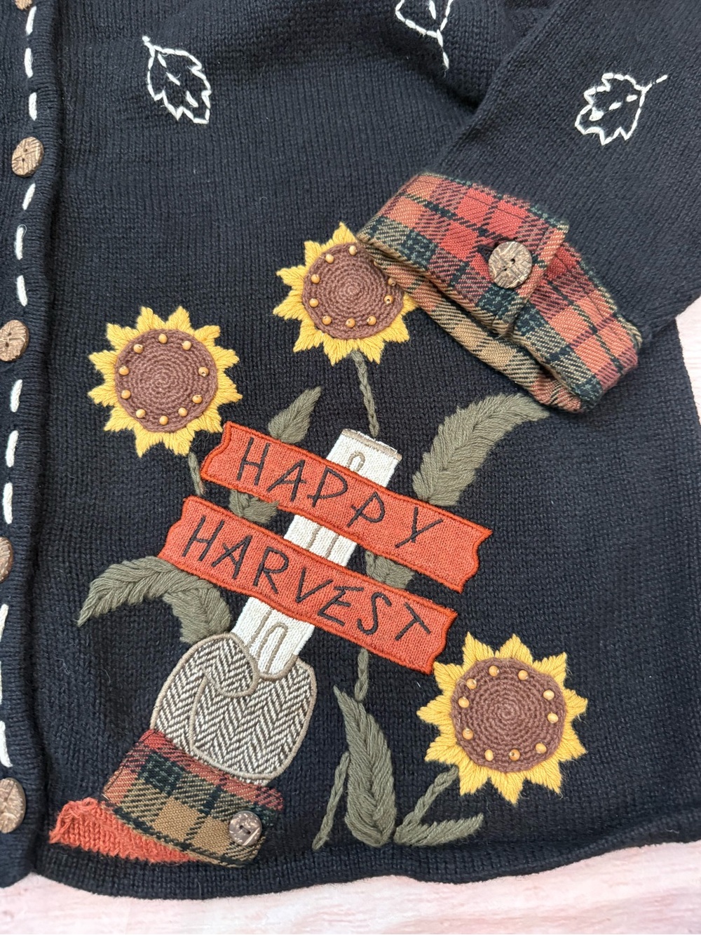 Mandal Bay VTG Fall Scarecrow Plaid Country Grandma Cardigan Sweater Size 2xl - Picture 6 of 8